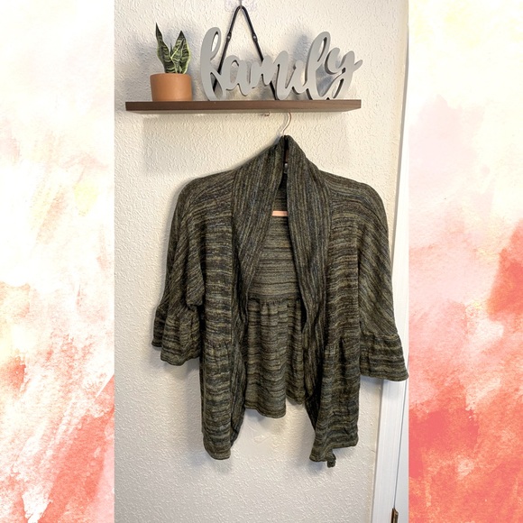 3/4 sleeve green striped cardigan - Picture 1 of 1